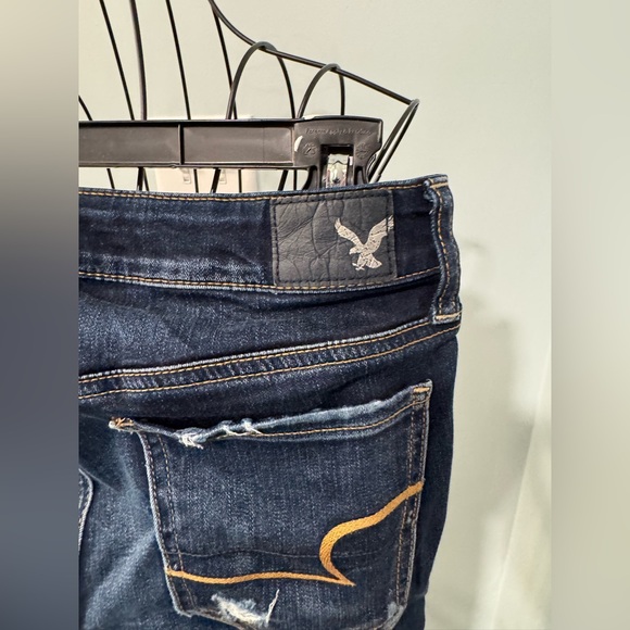 American Eagle Super Low Jeggings Blue Jeans Denim Women Size 4  Distressed - Picture 8 of 14